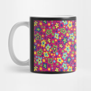 RETRO GROOVY FLORALS YELLOW, PINK, MAGENTA, BLUE GREEN Y2K 2000S Mug